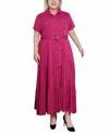 Ny Collection Plus Size Short Sleeve Midi Twill Dress In Festival Fuchsia