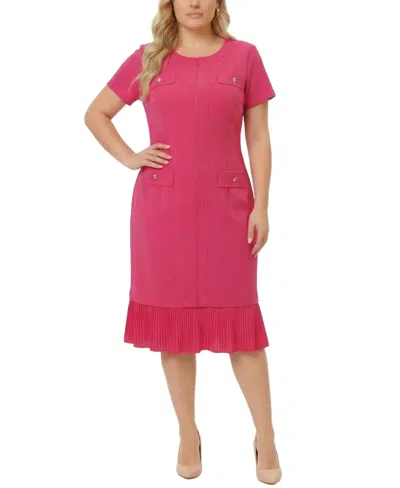 Ny Collection Plus Size Short Sleeve Pleat Hem Dress In Pink