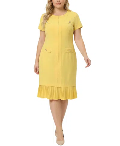 Ny Collection Plus Size Short Sleeve Pleat Hem Dress In Yellow