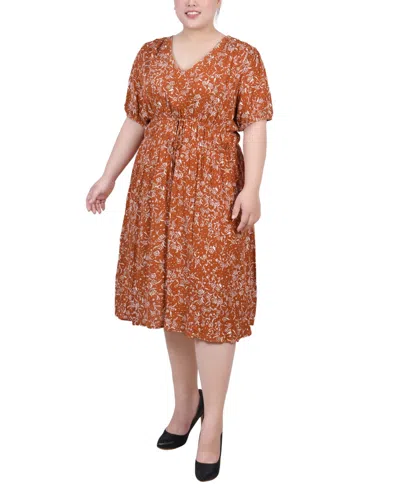 Ny Collection Plus Size Short Sleeve Puff Sleeve Dress In Bossanova Floral