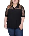 Ny Collection Plus Size Short Sleeve Top With Dotted Mesh In Black