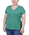 Ny Collection Plus Size Short Sleeve Top With Stone Details In Green