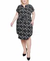 Ny Collection Plus Size Short Sleeve Tunic Dress With Belt In Blue,green Crossline