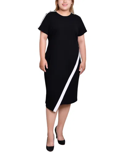 Ny Collection Plus Size Short-sleeve Assymetrical Hem Dress In Black