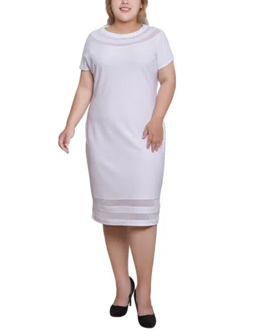 Ny Collection Plus Size Short-sleeve Dress With Mesh Insets In White