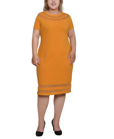 Ny Collection Plus Size Short-sleeve Dress With Mesh Insets In Orange