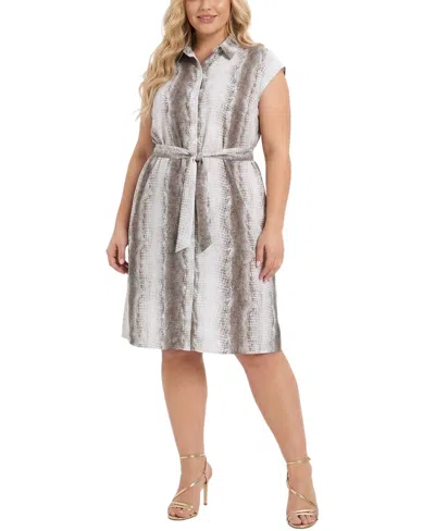 Ny Collection Plus Size Sleeveless Belted Dress In White