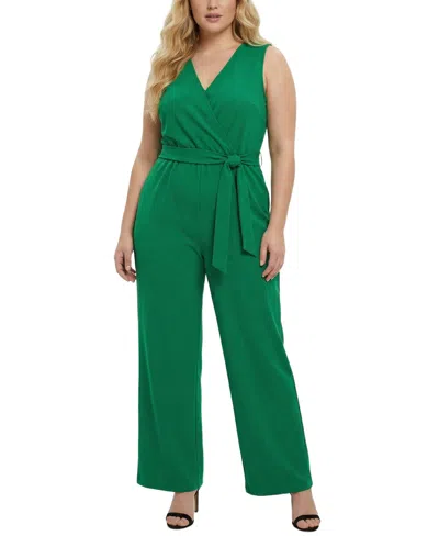 Ny Collection Plus Size Sleeveless Belted Jumpsuit In Green