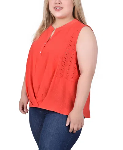 Ny Collection Plus Size Sleeveless Blouse With Eyelet Insets In Orange