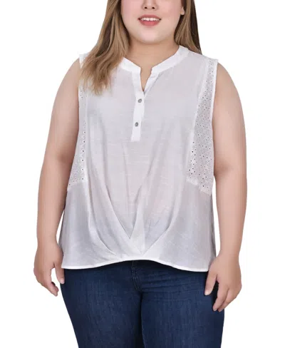 Ny Collection Plus Size Sleeveless Blouse With Eyelet Insets In White