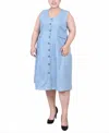 Ny Collection Plus Size Sleeveless Chambray Dress With Hardware In Light Denim