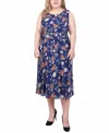 Ny Collection Petites Womens Chiffon Printed Midi Dress In Navy Floral