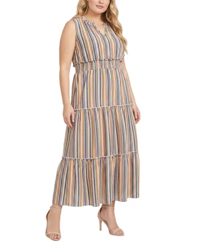 Ny Collection Plus Size Sleeveless Crinkled Maxi Dress In Multi