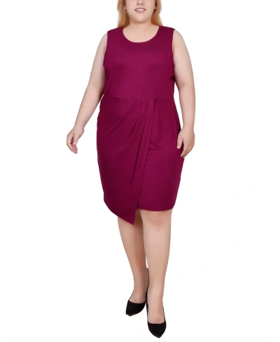 Ny Collection Plus Size Sleeveless Faux Wrap Skirt Dress In Fuchsia