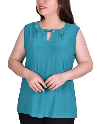 Ny Collection Plus Size Sleeveless Grommet Top In Blue