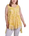 Ny Collection Plus Size Sleeveless Hi Lo Burnout Tunic In Gold