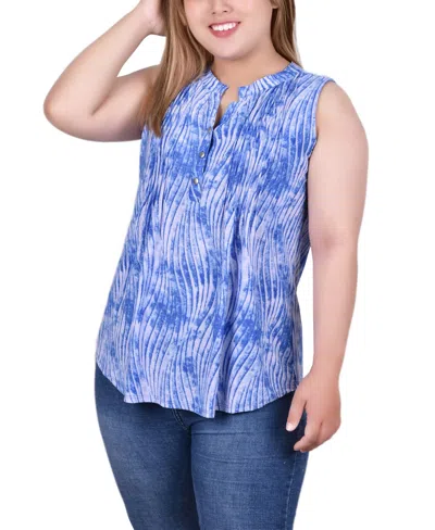 Ny Collection Plus Size Sleeveless Jacquard Y Neck Top In Sky Swirlbreeze