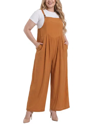 Ny Collection Plus Size Sleeveless Jumper Jumpsuit In Brown