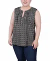 Ny Collection Plus Size Sleeveless Knit Y Neck Top In Black Gold-tone Harlie
