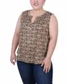 Ny Collection Plus Size Sleeveless Knit Y Neck Top In Gold-tone Black Animal