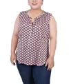Ny Collection Plus Size Sleeveless Knit Y Neck Top In Lilas Quatrefoil