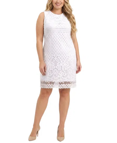 Ny Collection Plus Size Sleeveless Lace Dress In White