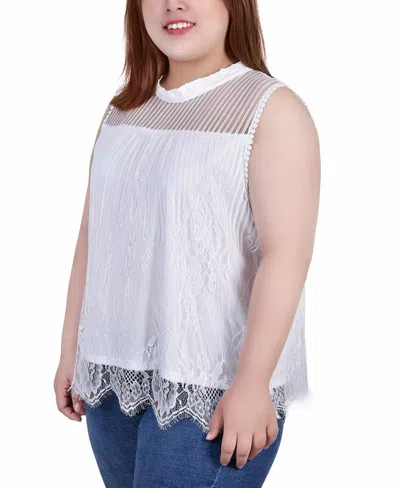 Ny Collection Plus Size Sleeveless Mock Neck Lace Top In White