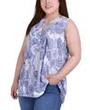 Ny Collection Plus Size Sleeveless Pintucked Blouse In Blue Flora