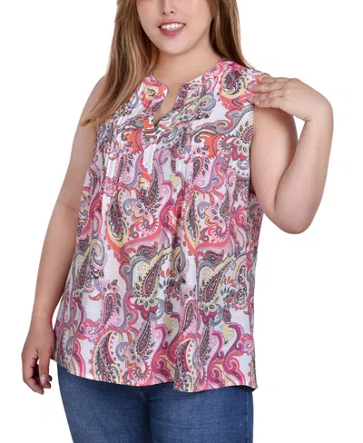Ny Collection Plus Size Sleeveless Pintucked Blouse In Multi