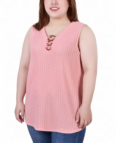 Ny Collection Plus Size Sleeveless Rib Top In Pink