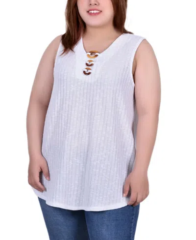 Ny Collection Plus Size Sleeveless Rib Top In White