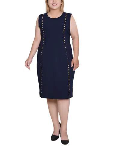 Ny Collection Plus Size Sleeveless Stud Front Dress In Blue