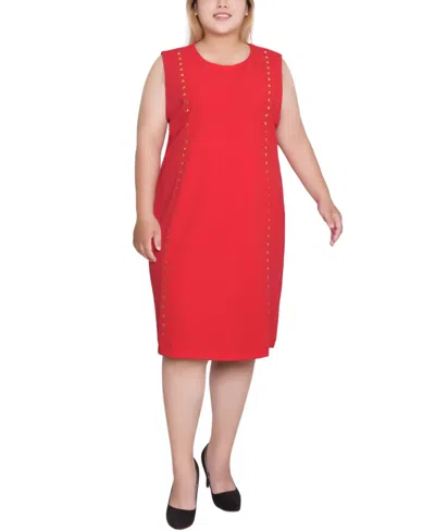 Ny Collection Plus Size Sleeveless Stud Front Dress In Red