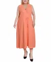 Ny Collection Plus Size Sleeveless Surplice Vertical Stripe Dress In Dark Coral Gold