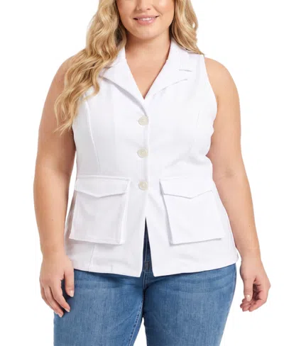 Ny Collection Plus Size Sleeveless Tailored Notch Collar Vest In White