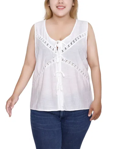 Ny Collection Plus Size Sleeveless Tie Detail Top In Neutral