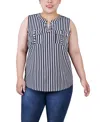 Ny Collection Plus Size Sleeveless Y-neck Combo Blouse In Navy White