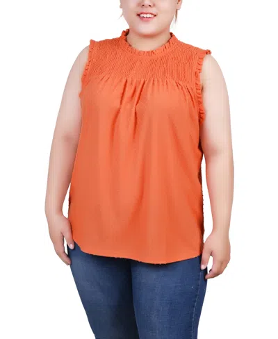 Ny Collection Plus Size Sleeveless Yoke Top With Ruffles In Nova Bindot