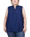Ny Collection Plus Size Sleeveless Yoked Blouse In Navy