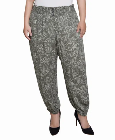 Ny Collection Plus Size Smock-waist Pants In Green Palms