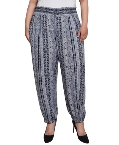 Ny Collection Plus Size Smock-waist Pants In Navy Striped Tiles