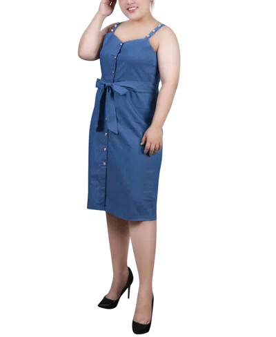 Ny Collection Plus Size Sweetheart Chambray Sun Dress In Blue