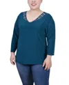 Ny Collection Plus Size Tunic Top With Illusion Neckline And Stones In Fanfare