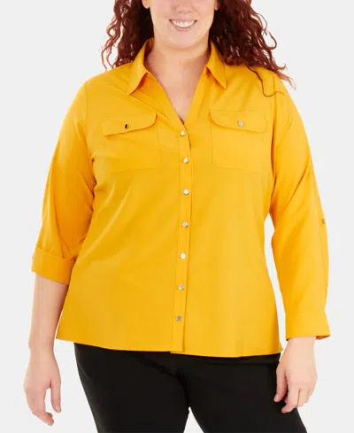 Ny Collection Plus Size Utility Shirt In Golden Glow