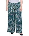 Ny Collection Plus Size Wide Leg Pull On Pant In Green