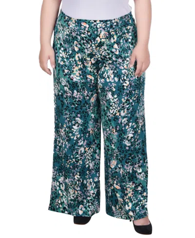 Ny Collection Plus Size Wide Leg Pull On Pant In Green