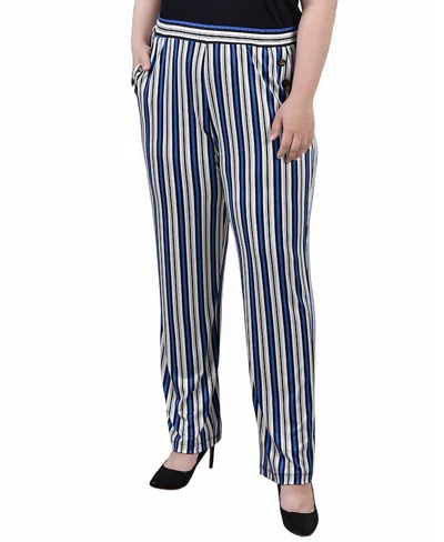 Ny Collection Plus Size Wide Waist Pull On Pants In Blue