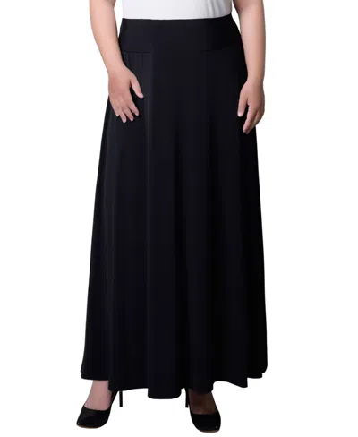 Ny Collection Plus Size Wide Yoked Maxi Skirt In Black