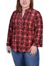 Ny Collection Plus Size 3/4 Roll Tab Sleeve Y-neck Top In Multi