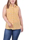 Ny Collection Women's Petite Sleeveless Notch Collar Button Front Blouse In Yellow
